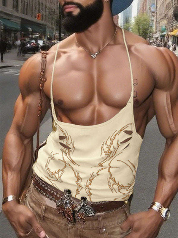 Men's Metal Ring Patchwork Cowl Neck Tank SKUL17912