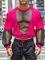 Mens Hollow-Out Sheer Cropped Long Sleeve T-Shirt SKUK93657