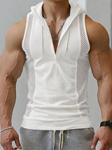 Men's Athletic Side Mesh Panel Deep V-Neck Hooded Tank SKUL73119