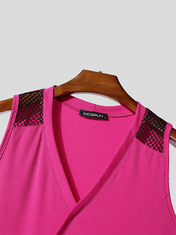 Mens Sheer Mesh Patchwork Knit Tank SKUL16802