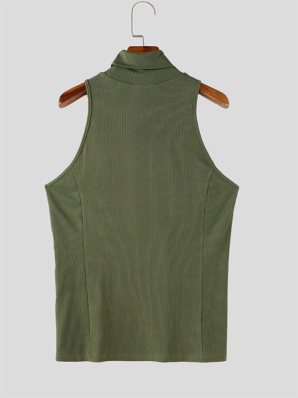 Mens Solid Textured Fitted Sleeveless Tank SKUL04308