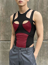 Men's Avant-Garde Cutout Color-Block High Stretch Slim Fit Bodysuit SKUL60606