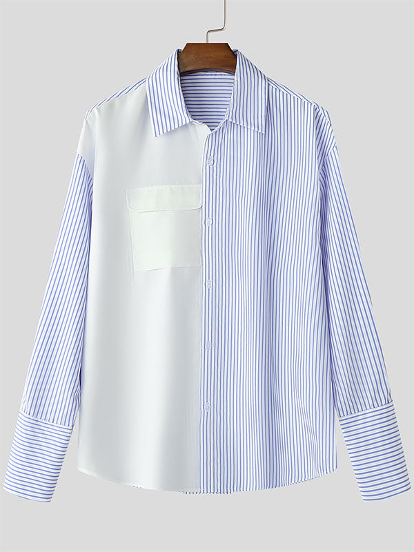 Mens Contrast Color Striped Long Sleeve Shirt SKUK81617