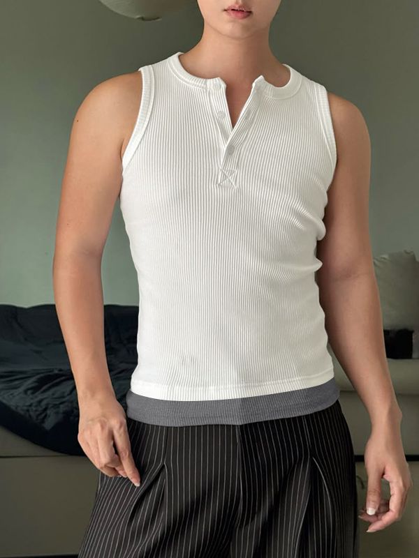Men's Contrast Textured Casual Tank SKUL45424