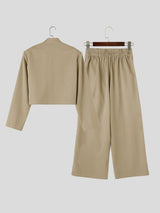 Men's Avant-Garde Deconstructed Stage Runway Asymmetric Slanted Button Cropped Two Pieces Outfit SKUL85939