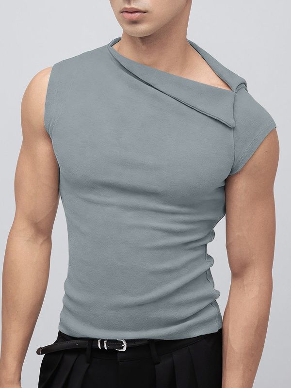 Men's Solid Color Asymmetrical Shoulder Casual Tank SKUL47786