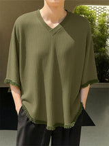 Mens Fringe Patchwork Textured Long Sleeve T-Shirt SKUL18775