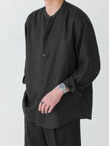 Men's Clean Casual Resort Mandarin Collar Long Sleeve Shirt SKUL79525