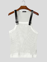 Men's Techwear Avant-Garde Adjustable Leather Buckle Strap Sheer Fishnet Mesh Tank SKUL63147