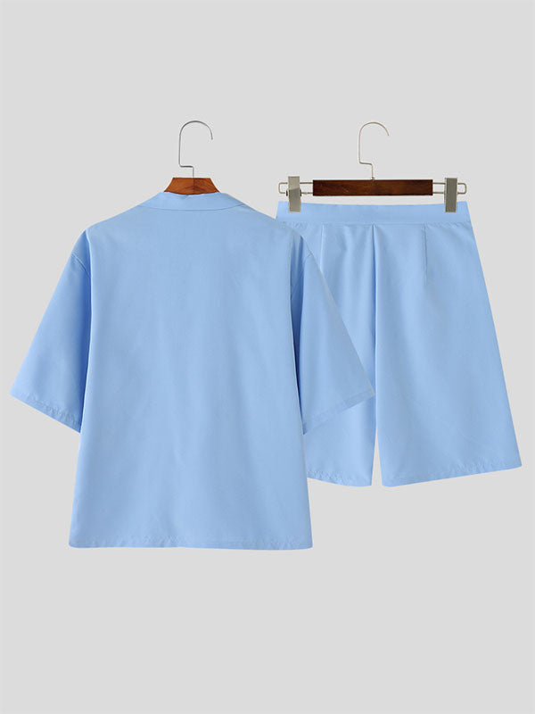 Mens Solid Color Casual Two Pieces Outfit SKUL09673