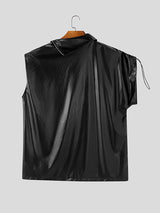 Mens Faux Leather Pleated Zipper Design Tank SKUK91129