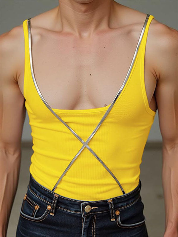 Mens Solid Color Strap Cross Sleeveless Tank SKUL03761