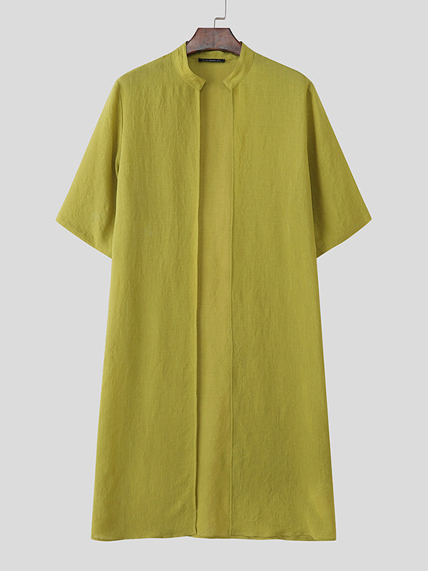 Mens Solid Color Long Hem Short Sleeve Cardigan SKUL05772