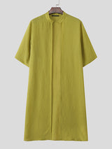 Mens Solid Color Long Hem Short Sleeve Cardigan SKUL05772