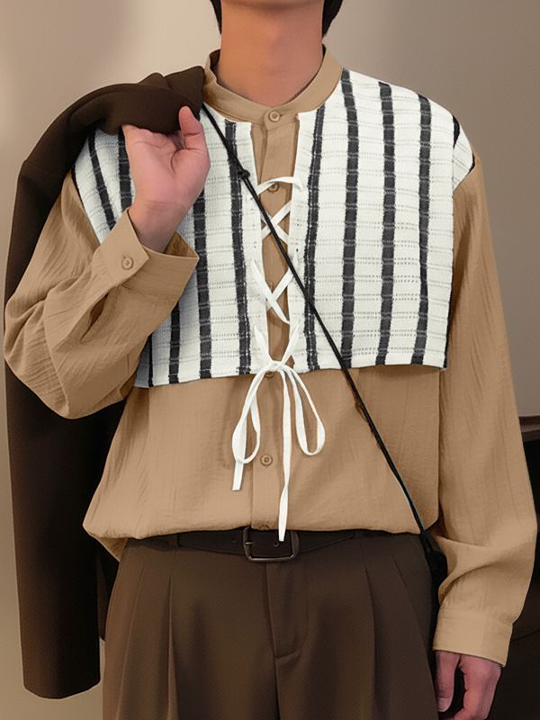 Men's Color Block Stand Collar Long Sleeve Shirt SKUL39392