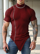 Men's Knit High Neck Zip Short Sleeve T-Shirt SKUL39883
