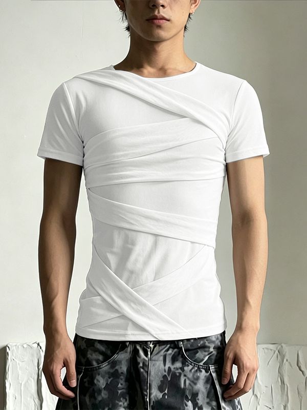 Men's Avant-Garde Deconstructed Bandage-Wrap Body-Con T-shirt SKUL62026