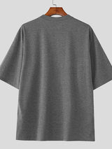 Men's Small Flower Embroidered Loose Short Sleeve T-Shirt SKUL38089