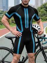 Men's Techwear Cycling Contrast Geometric Stripe Front Zipper Bodysuit SKUL63136