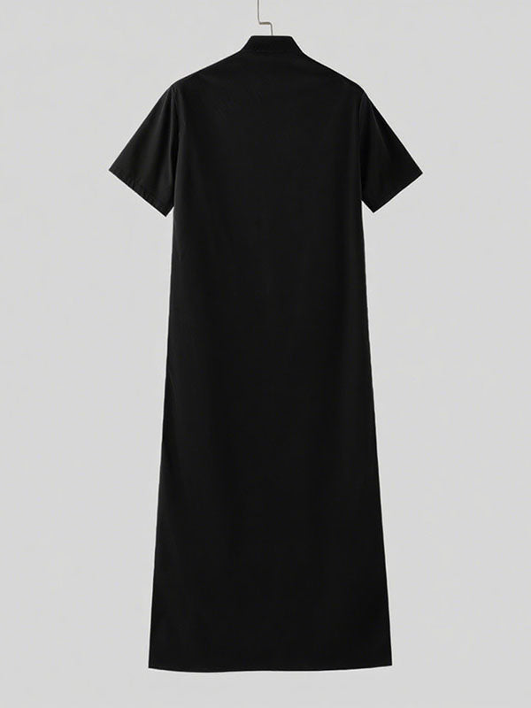 Mens Solid Color Long Hem Split Short-Sleeve Blazer SKUL22523