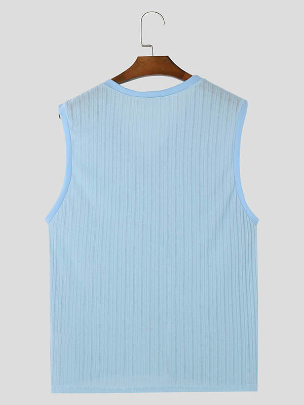 Mens Striped V-Neck Sheer Sleeveless Tank SKUK65118