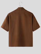 Men's Solid Color V-Neck Short Sleeve Shirt SKUL55448