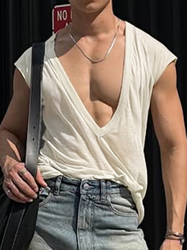 Mens Sheer Loose Deep V-Neck Sleeveless Tank SKUL02176