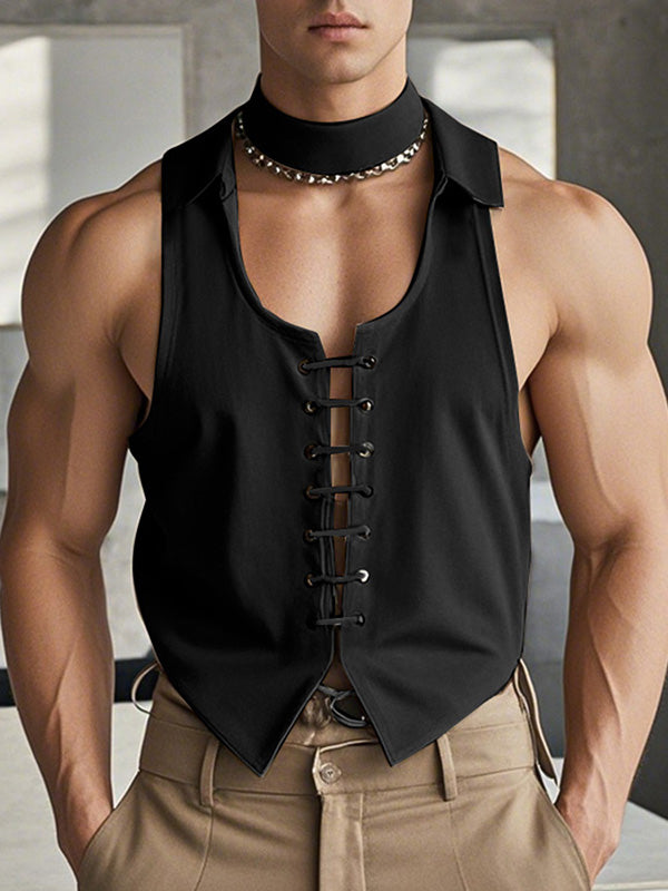 Mens Drawstring Crisscross Design Casual Tank SKUK94626