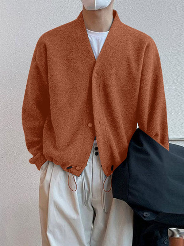 Men's Solid Color Knit V Neck Long Sleeve Cardigan SKUL28231