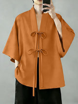 Men's Double Ribbon Bow-Ties Wide Flared Sleeves Cardigan SKUL62024