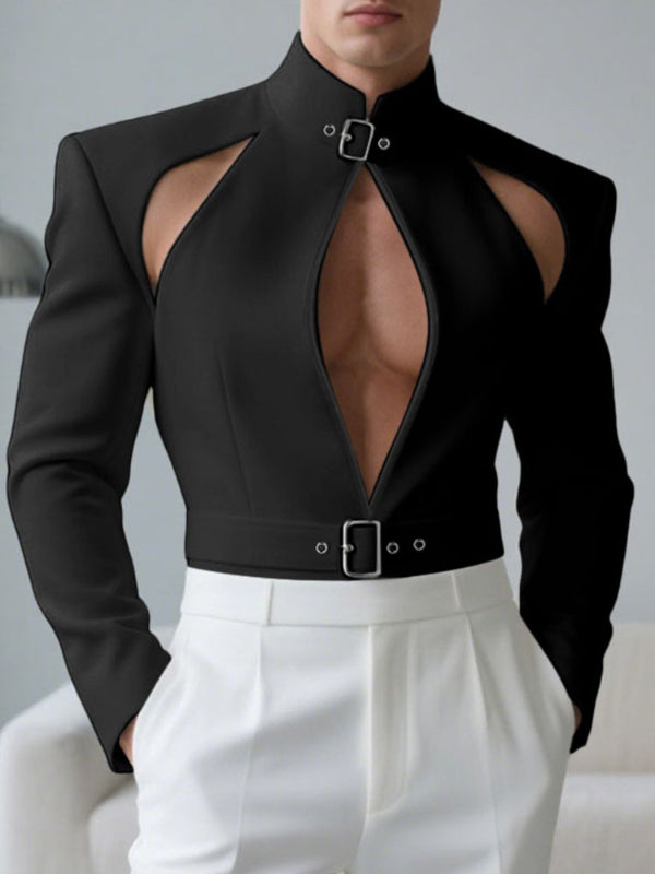 Men's Solid Color Hollow Out Long Sleeve Blazer SKUL27321