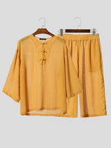 Men's New Chinese Style Sheer Frog-Button Two Pieces Outfit SKUL57733