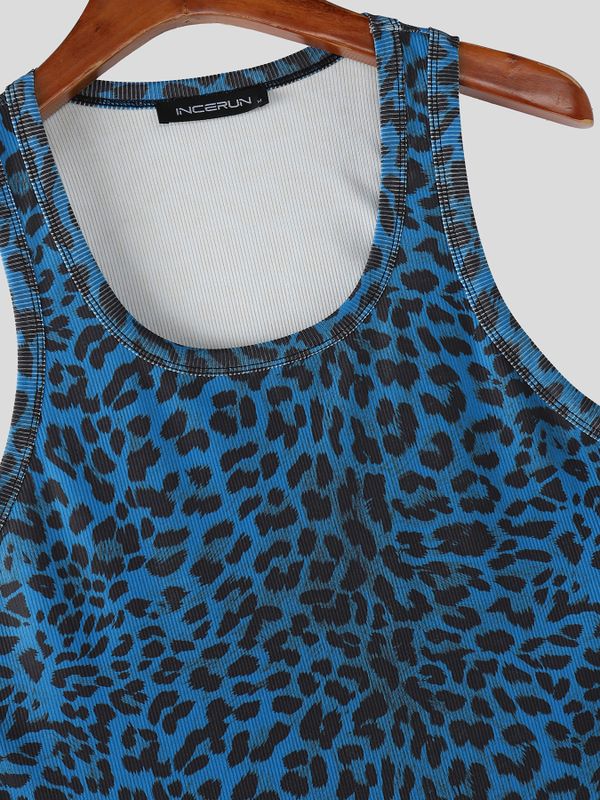 Men's Hardcore Wild Aesthetic All-Over Leopard Graphic Tight Muscle Tank SKUL62125