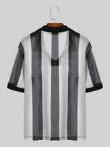 Mens Striped Mesh See Through Casual Shirt SKUK53998