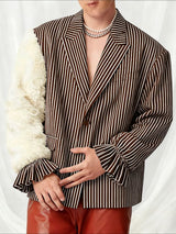 Men's Striped Contrast Color Plush Long Sleeve Blazer SKUL46547
