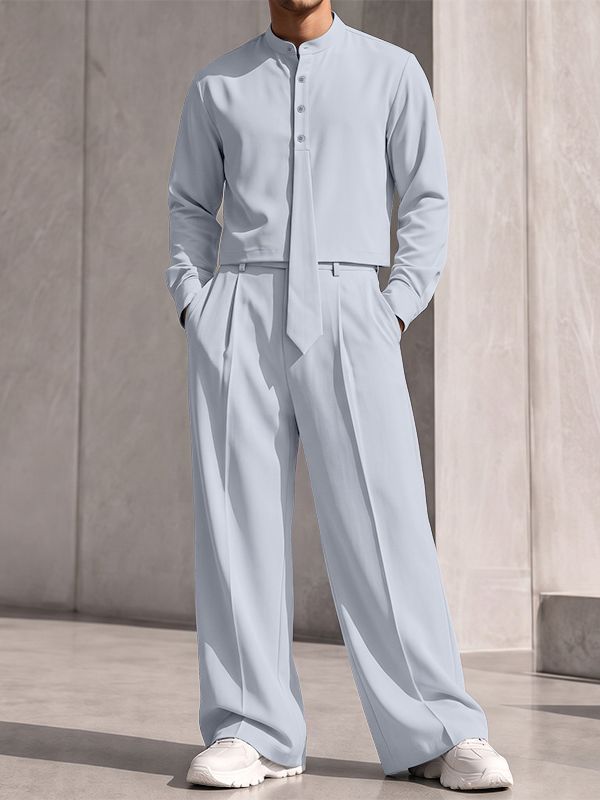 Men's Modern Luxury City Walk Button Placket Boxy Two Pieces Outfit SKUL85540