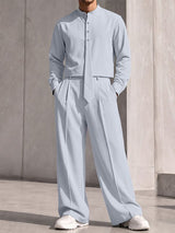 Men's Modern Luxury City Walk Button Placket Boxy Two Pieces Outfit SKUL85540