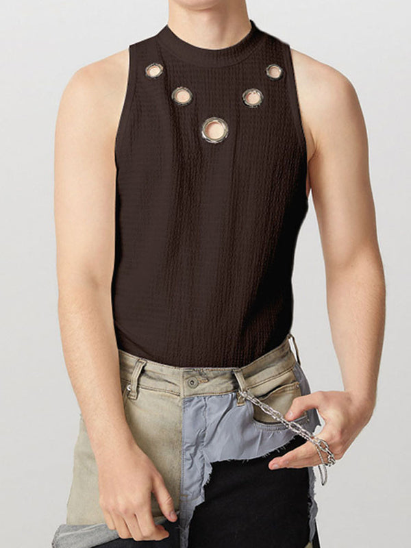 Mens Metal Hole Half-Collar Texture Tank Vest SKUK09326