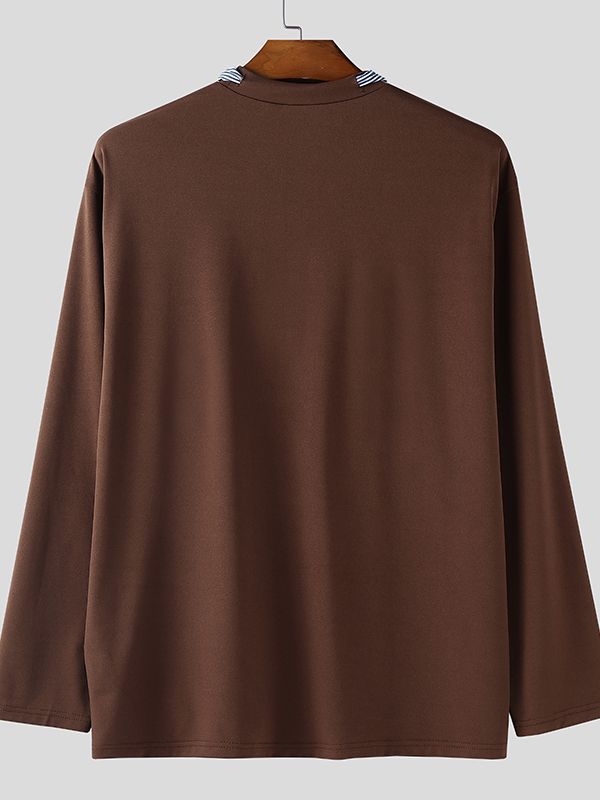 Men's Striped Tie Patchwork Long Sleeve T-Shirt SKUL37286