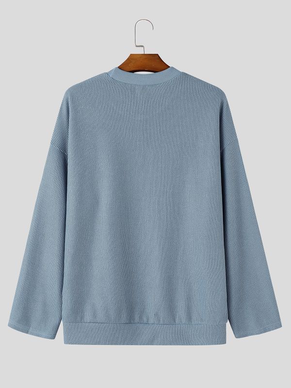 Men's Clean Fit Urban Casual Corduroy Ribbed Drop Shoulder Wide Cuff Long Sleeve Sweater SKUL81063