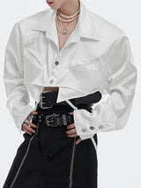 Men's Deconstructed Cropped Long Sleeve Shirt SKUL37872