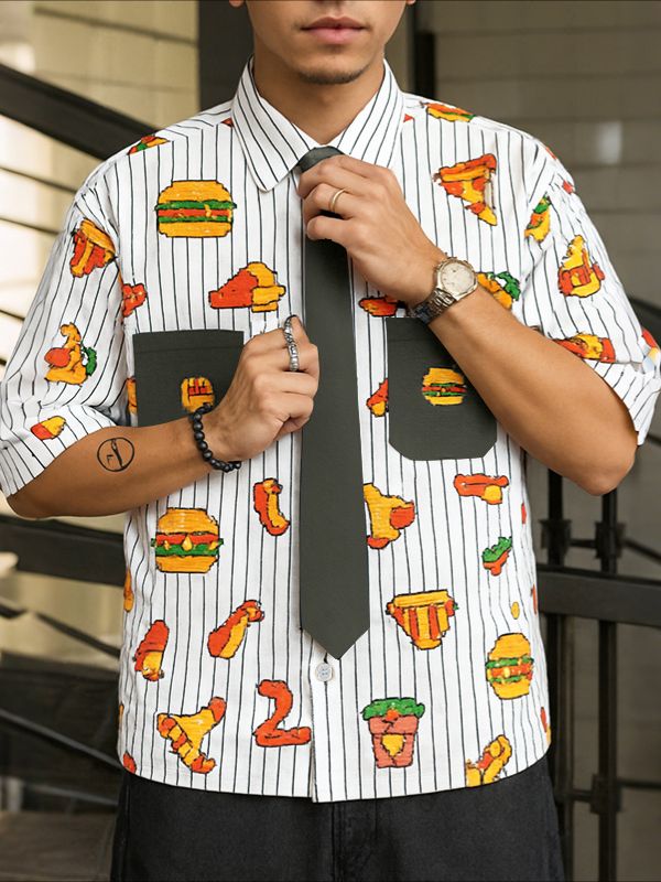 Men's Pixel Style Print Short Sleeve Shirt SKUL35143