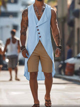 Men's Bohemian Linen Texture Asymmetrical High-Low Hem Tank SKUL75707