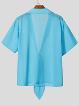 Mens Sheer Mesh Tie-Front Short Sleeve Shirt SKUL10914