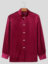 Mens Velvet Stand Collar Long Sleeve Shirt SKUK94840