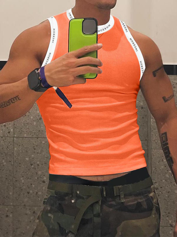 Mens Letter Print Patchwork Knit Tank SKUL02173