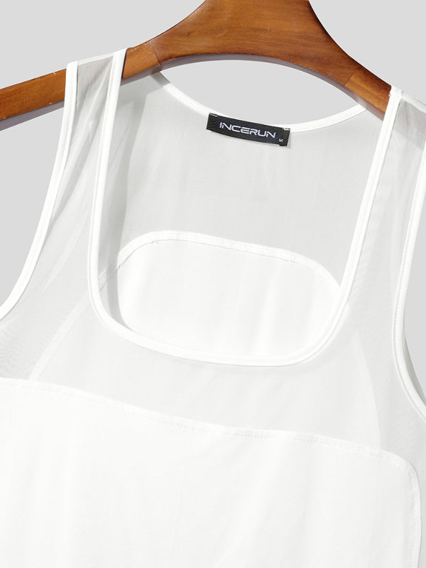 Men's Sheer Mesh Patchwork Two Pieces Outfit SKUL22474