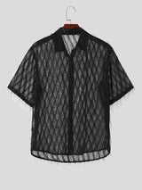 Mens Fringe Mesh See Through Lapel Shirt SKUK45511