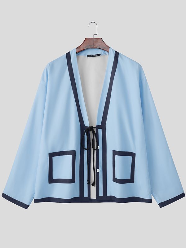 Men's Contrast Stitch Tie Long Sleeve Cardigan SKUL38999