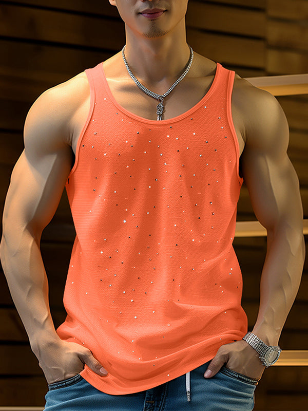 Mens Solid Glitter U-Neck Sleeveless Vest SKUK55785